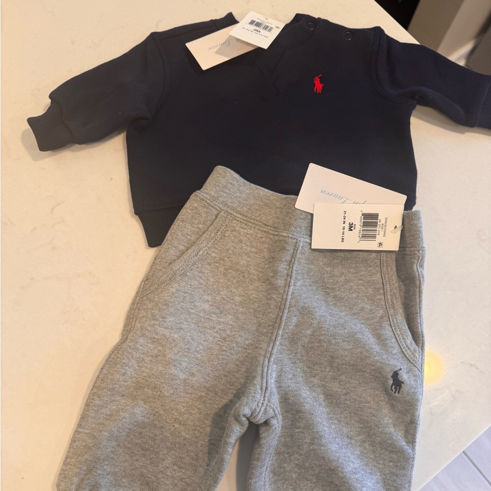 Polo by Ralph Lauren Kids Navy and Gray Matching Set
